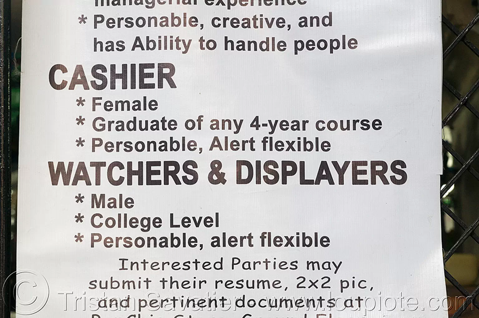 sexist job posting, philippines