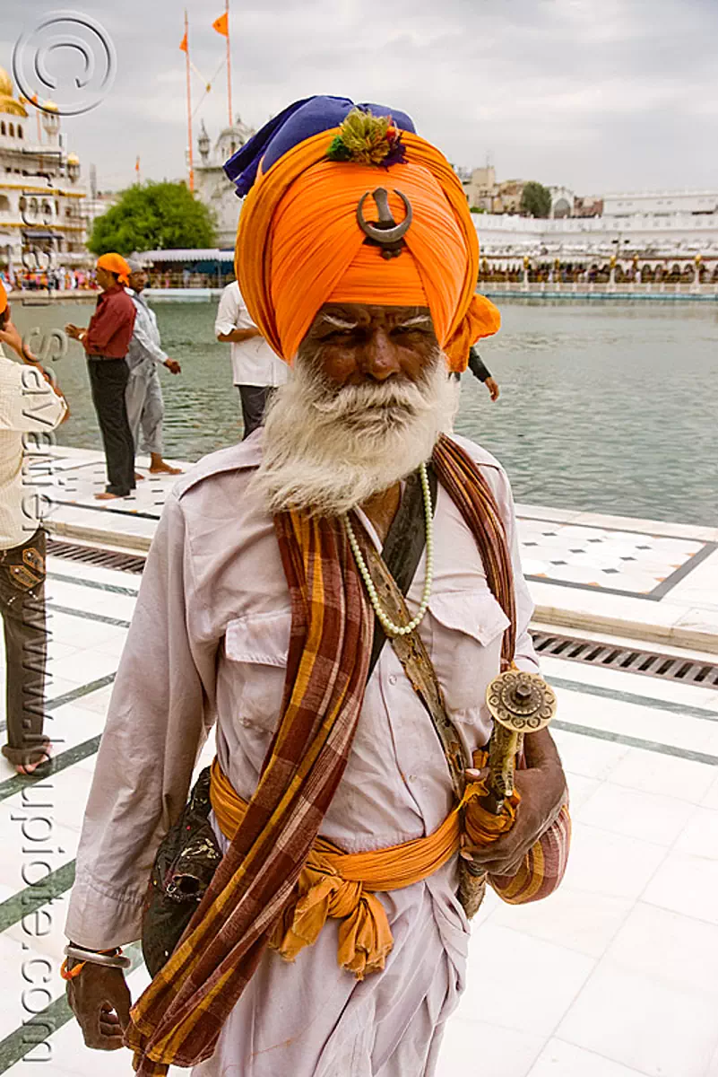 sikh warrior, nihang singh at the golden temple, amritsar, india