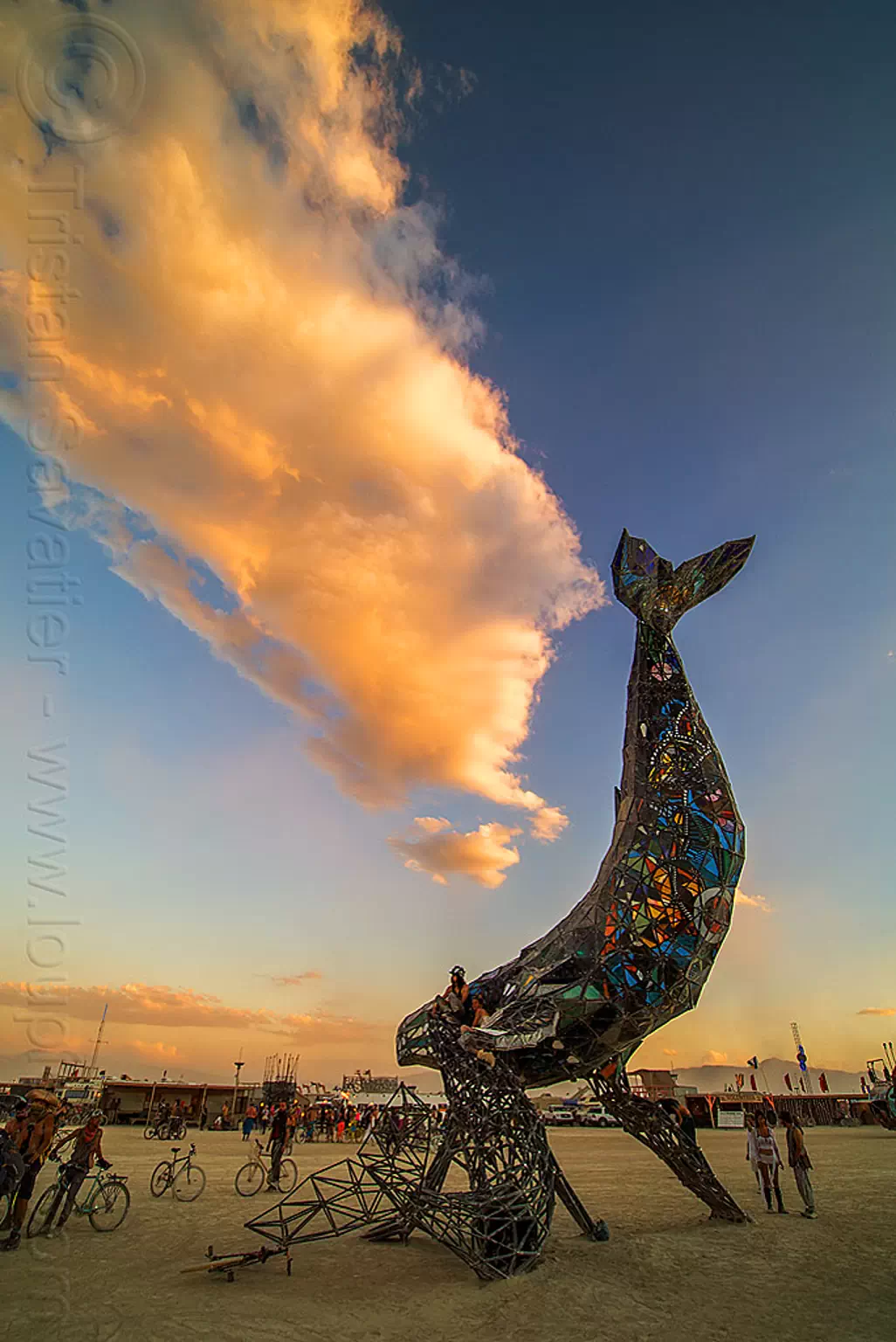 the space whale - burning man 2016, art installation, burning man, dusk, pink cloud, sculpture, space whale, stained glass