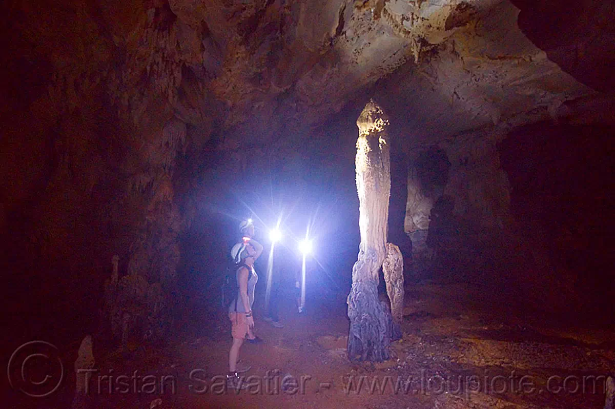 stalagmite - caving in mulu (borneo), borneo, cave formations, cavers, caving, clearwater cave system, clearwater connection, column, concretions, gunung mulu national park, malaysia, natural cave, speleothems, spelunkers, spelunking, stalagmite