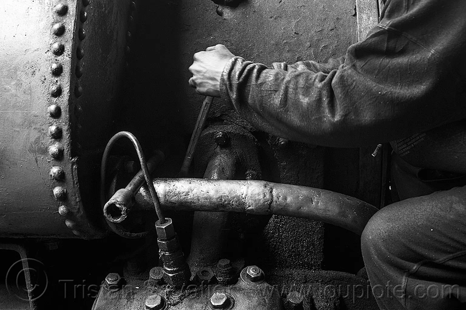 steam locomotive maintenance work in darjeeling (india), 791, brass pipe, darjeeling himalayan railway, darjeeling toy train, fixing, man, narrow gauge, railroad, repairing, steam engine, steam locomotive, steam train engine, worker, working, wrench