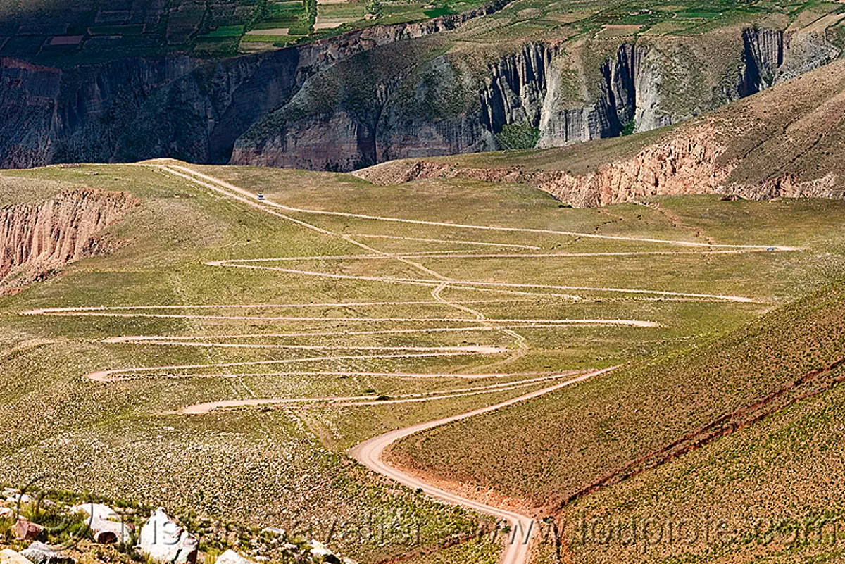switchbacks - dirt road to iruya valley (argentina), argentina, curves, dirt road, iruya, mountains, noroeste argentino, quebrada de humahuaca, switchbacks, turns, unpaved, winding road