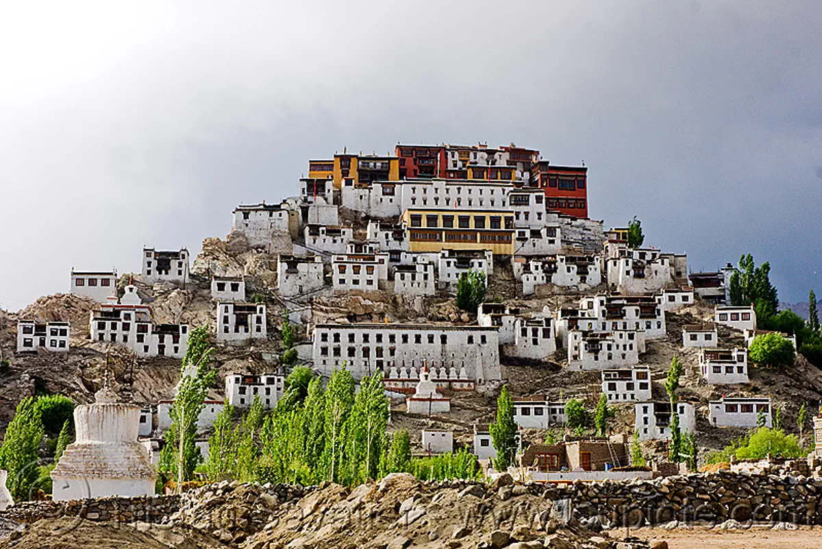 thiksey monastery - thiksey gompa, architecture, gompa, hill, houses, ladakh, leh valley, thikse, thiksey, tibetan monastery