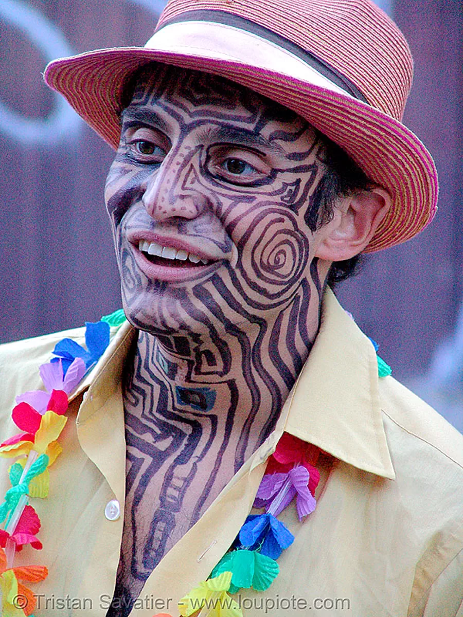 tribal face paint, burning man 2007, san francisco