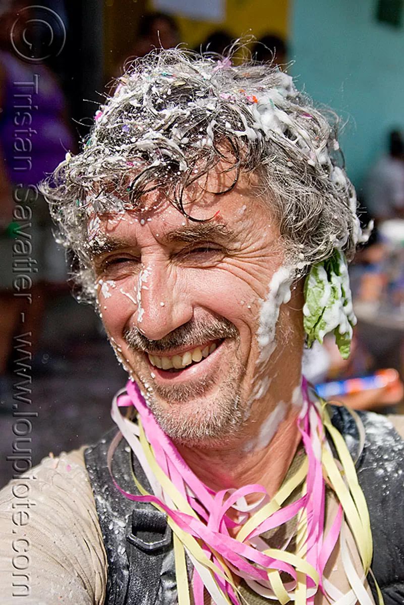 tristan savatier (me!) - hair with party foam and confetti, andean carnival, argentina, confettis, jujuy capital, man, noroeste argentino, party foam, san salvador de jujuy, self portrait, selfie, serpentine throws