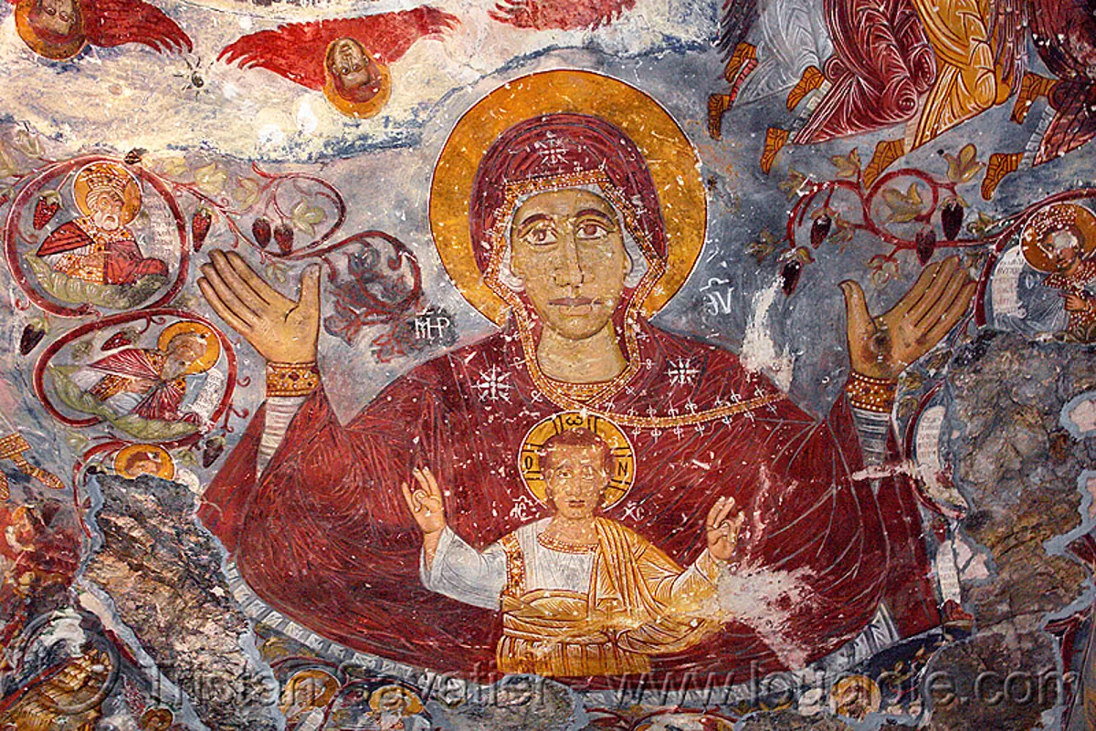 virgin mary and baby jesus - byzantine fresco painting - Sümela monastery (turkey), byzantine art, frescoes, orthodox christian, painting, sacred art, sumela, sümela monastery, trabzon