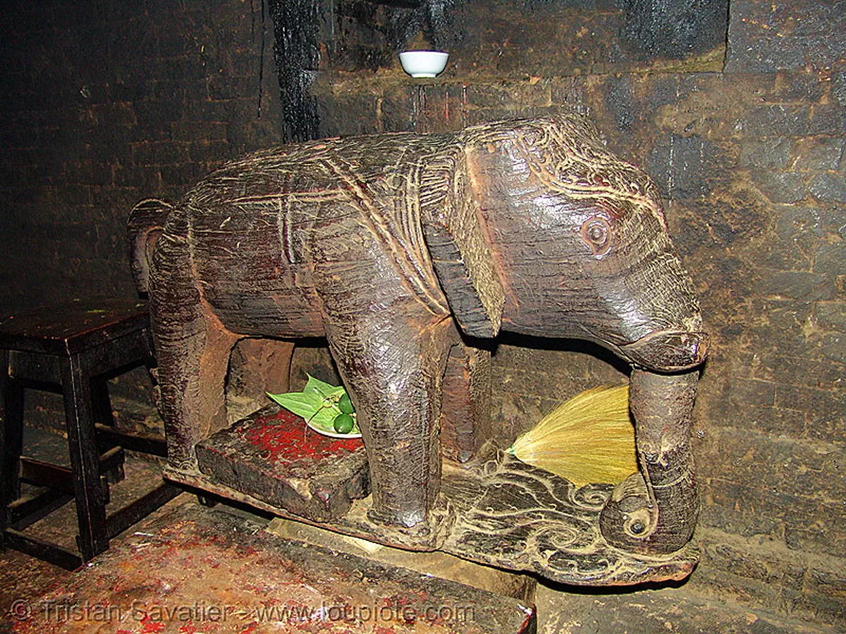 wooden elephant - vietnam, cham temples, elephant sculpture, elephant statue, hindu temple, hinduism, nha trang, vietnam