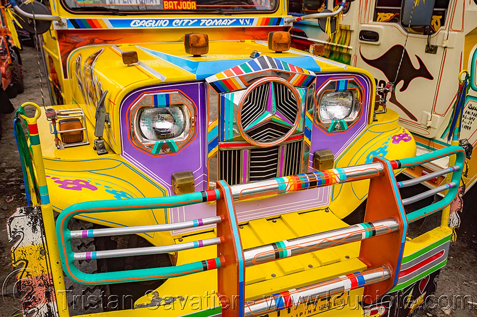 yellow jeepney - front grill (philippines), baguio, colorful, decorated, front grill, jeepney, painted, philippines, truck