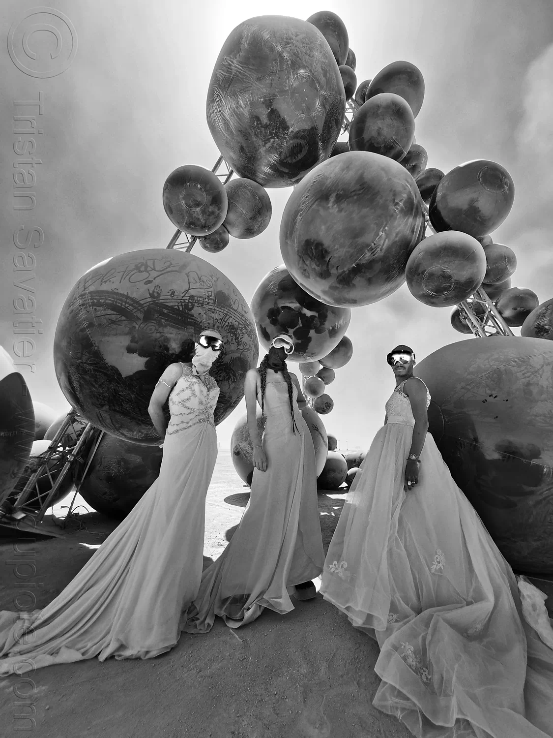 Burning Man - Three Men in White Wedding Dresses - Toxic Black Balls