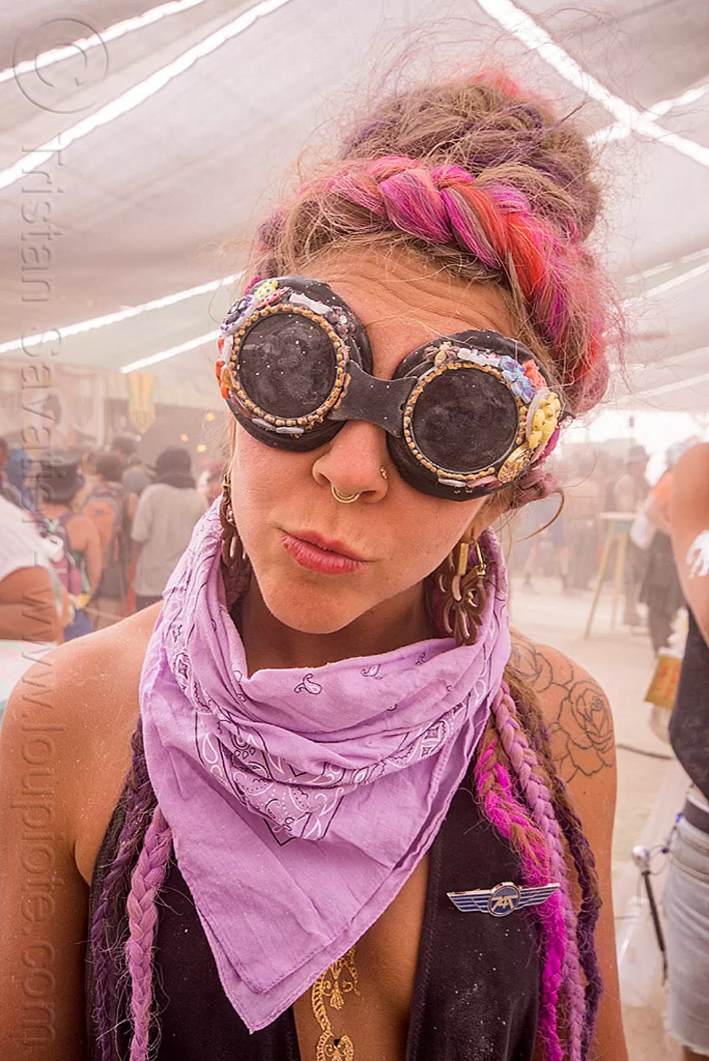 Pink lens goggles rave festival burning man desert Hot Pink Festival Goggles, Ravewear Burning Man Desert  main image 2