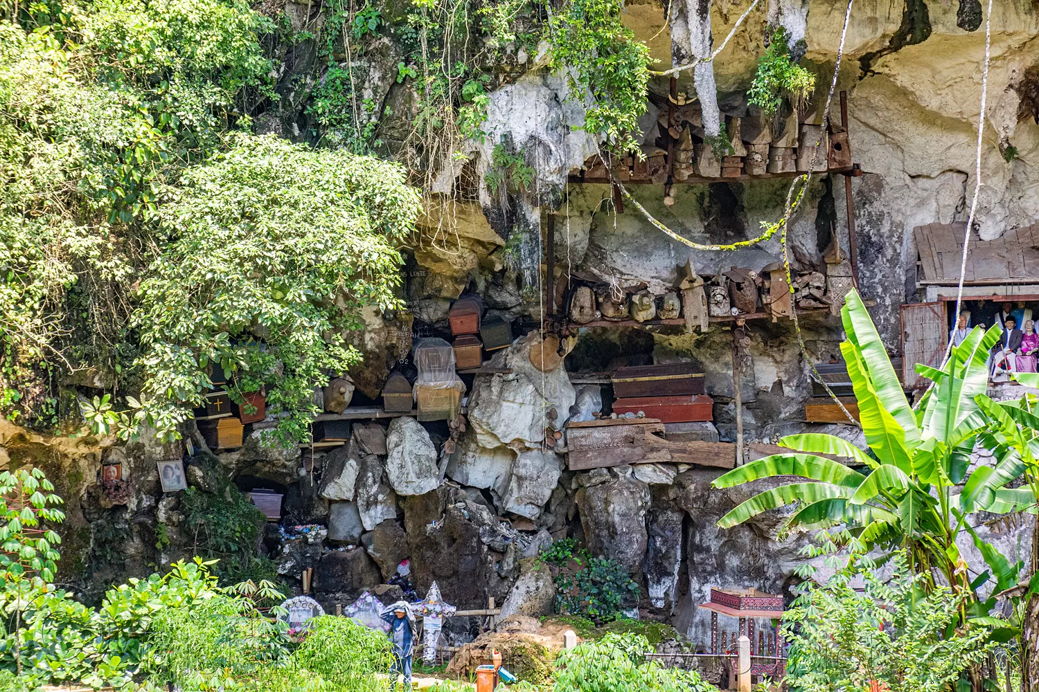 Toraja Coffins at Natural Cave Entrance - Londa Cave Burial Site