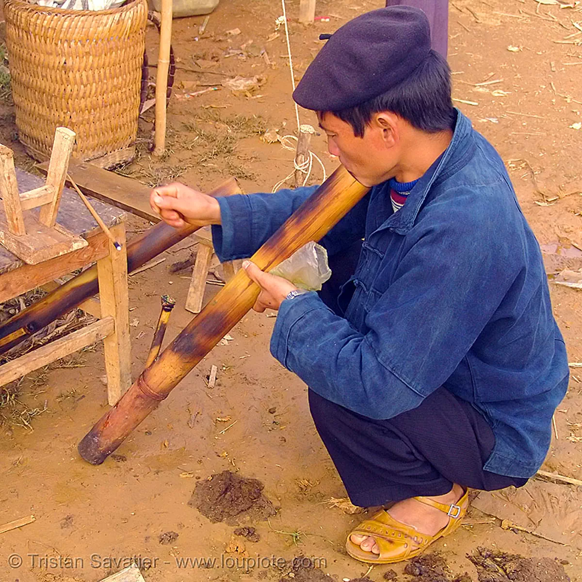 bamboo tobacco pipe Tribe Man Smoking a Bamboo Pipe bamboo tobacco pipe Tribe Man Smoking a Bamboo Pipe