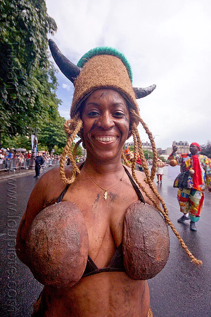 Young Caribbean Woman Wearing Coconut Bra - Choukaj - Carnaval Tropical in  Paris