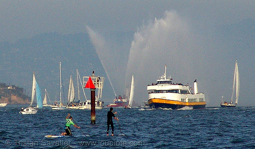 a lot of activity on san francisco bay, awss, fire boat, pump boat, sail boats, san francisco bay, san francisco fire department, sf bay, sffd, ships, us coast guard, uscg