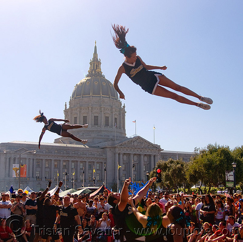 acrobatics - cheer leaders, acrobatics, cheer leaders, crowd, gay pride festival