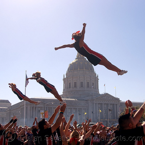 acrobatics - cheer leaders, acrobatics, cheer leaders, crowd, gay pride festival