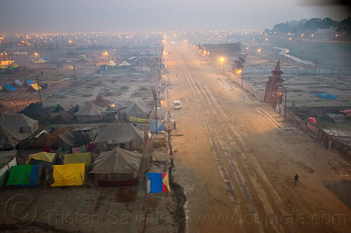 aerial view of kumbh mela 2013 wrapping down (india), aerial photo, dawn, hindu pilgrimage, hinduism, kumbh mela