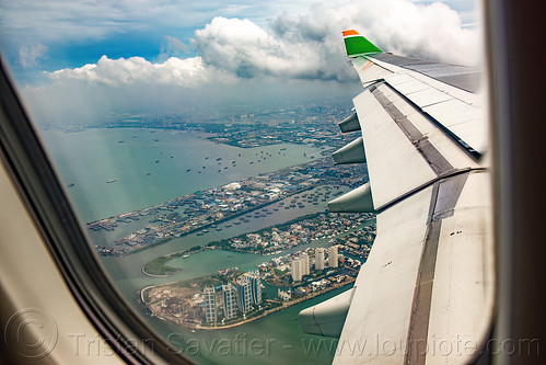 aerial view of regatta buildings on approach to jakarta airport (java), a320, aerial photo, air asia, airbus, crane, jakarta, passenger plane