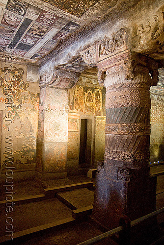 ajanta caves - ancient buddhist temples (india), ajanta caves, buddhism, buddhist temple, cave, column, rock-cut