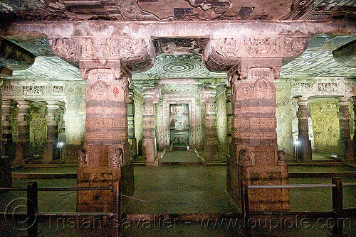 ajanta caves - ancient buddhist temples (india), ajanta caves, buddhism, buddhist temple, cave, columns, hindu temple, hinduism, rock-cut