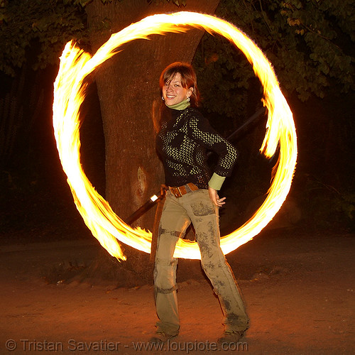 alissa spinning fire staff (san francisco), alissa, fire dancer, fire dancing, fire performer, fire spinning, fire staff, night, spinning fire