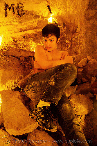 alyssa - catacombes de paris - catacombs of paris (off-limit area), candles, cataphile, cave, clandestines, illegal, new year's eve, underground quarry, wine, woman