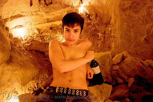 alyssa - catacombes de paris - catacombs of paris (off-limit area), candles, cataphile, cave, clandestines, illegal, new year's eve, underground quarry, wine, woman