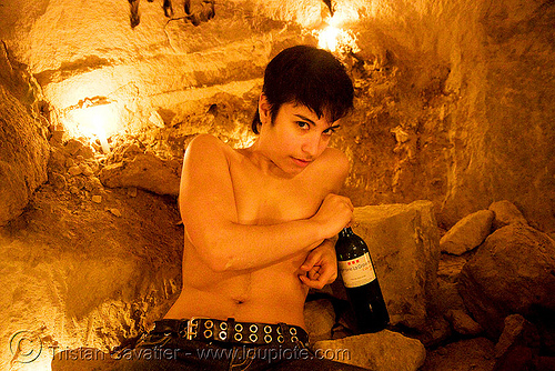 alyssa - catacombes de paris - catacombs of paris (off-limit area), candles, cataphile, cave, clandestines, illegal, new year's eve, underground quarry, wine, woman