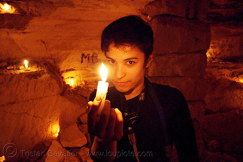 alyssa - catacombes de paris - catacombs of paris (off-limit area) - candles, candles, cataphile, cave, clandestines, fire, illegal, new year's eve, underground quarry, wax, woman