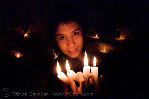 alyssa is the devil - catacombes de paris - catacombs of paris (off-limit area) - candles, candles, cataphile, cave, clandestines, fire, illegal, low key, new year's eve, underground quarry, wax, woman