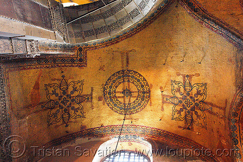 ancient crosses images percolating through the plaster - hagia sophia (istanbul), architecture, aya sofya, byzantine, christian cross, church, crosses, hagia sophia, inside, interior, islam, mosque, orthodox christian, painting, percolating