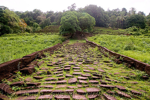 ancient stone stair to terraces - wat phu champasak (laos), hindu temple, hinduism, khmer temple, ruins, stone slabs, stone stairs, wat phu champasak