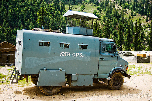 armored truck - amarnath yatra (pilgrimage) - kashmir, 4x4, all terrain, amarnath yatra, armored, armoured, blue, hindu pilgrimage, indian army, kashmir, lorry, military, mountain trail, mountains, road, truck, vehicle