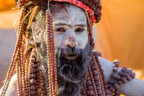 baba with rudraksha beads and vibhuti holy ash (india), baba, beard, hindu man, hinduism, holy ash, naga babas, naga sadhus, rudraksha beads, sacred ash, sadhu, varanasi, vibhuti