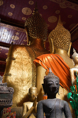 back of giant buddha statues - luang prabang (laos), buddha image, buddha statue, buddhism, buddhist temple, cross-legged, golden color, luang prabang, sculpture