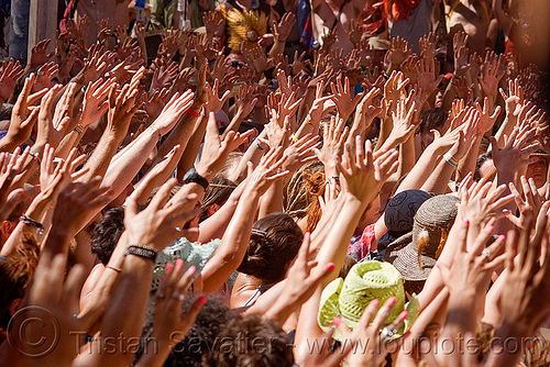 balinese monkey chant, burning man, crowd, hands up, kecak, ketjak, monkey chant, raised hands