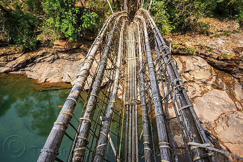 bamboo bridge near mawlynnong in the east khasi hills (india), bamboo bridge, east khasi hills, footbridge, jungle, mawlynnong, meghalaya, rain forest, river