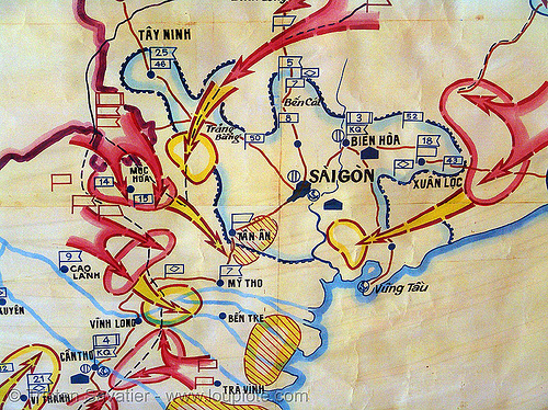 battle of saigon - war map, army museum, hanoi, military, red, vietnam war, war maps, yellow