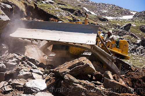 beml bd80 bulldozer - manali to leh road (india), at work, bd80, beml, bulldozer, groundwork, road construction, roadworks, rohtang pass, rohtangla, rubble, working