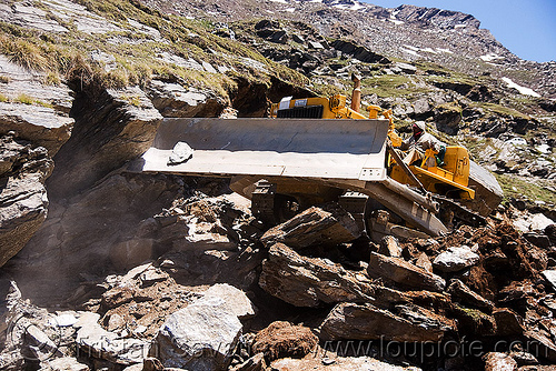 beml bd80 bulldozer - manali to leh road (india), at work, bd80, beml, bulldozer, groundwork, road construction, roadworks, rohtang pass, rohtangla, rubble, working