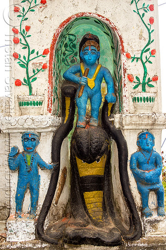 blue hindu deities and naga snake at hindu shrine (india), blue, cobra, hindu temple, hinduism, nāga snake, sculpture, shrine, west bengal