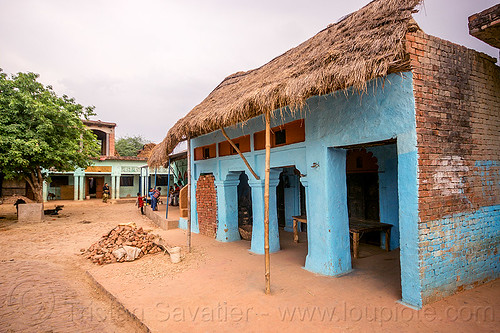 blue house in indian village, blue house, brick, khoaja phool, village, खोअजा फूल