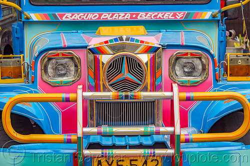 blue jeepney (philippines), baguio, colorful, decorated, front grill, jeepneys, painted, truck