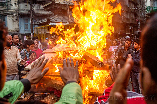 bonfire in the street of kathmandu - shivaratri festival (nepal), bonfire, burning, hands, hinduism, kathmandu, maha shivaratri, shivaratri fire, wood