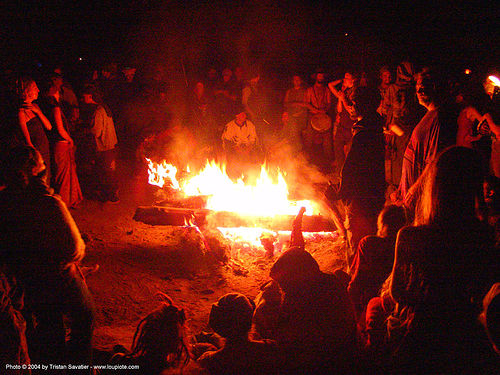 bonfire rainbow gathering - hippie, bonfire, crowd, fire, hippie, night