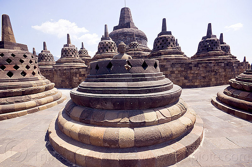 borobudur - buddha in stupa, archaeology, borobudur, buddha, buddhism, buddhist temple, monument, stupas