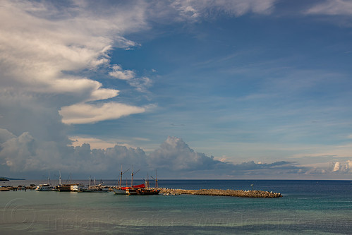 breakwater of the bira harbor, bira beach, boats, breakwater, harbor, horizon, pantai bira, sea, seascape, ships