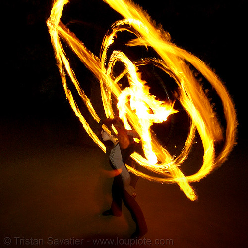 bridget spinning a fire hula hoop (san francisco), bridget h, fire dancer, fire dancing, fire hula hoop, fire performer, fire spinning, hula hooping, night, spinning fire