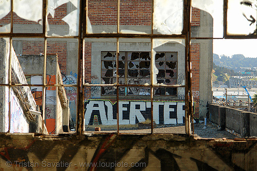 broken bay windows - abandoned factory, alerter, bay windows, broken windows, derelict, graffiti piece, street art, tie's warehouse, trespassing