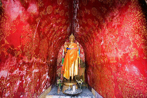 buddha statue in temple - luang prabang (laos), buddha image, buddha statue, buddhism, buddhist temple, luang prabang, red, sculpture